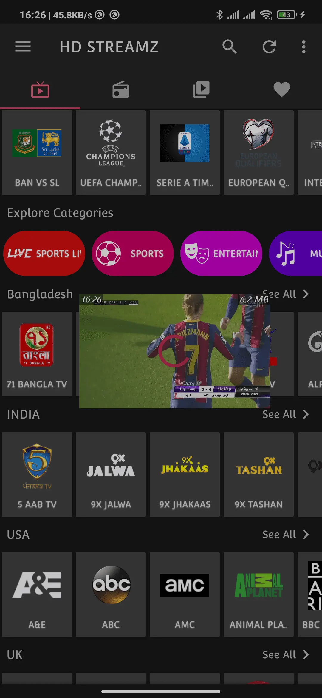 LXP TV channel screen